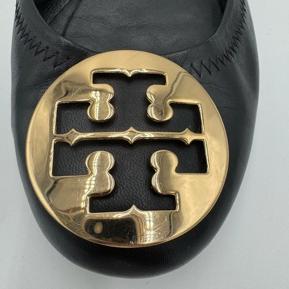 Tory Burch Black Flats with Gold Emblem - Picture 4 of 13
